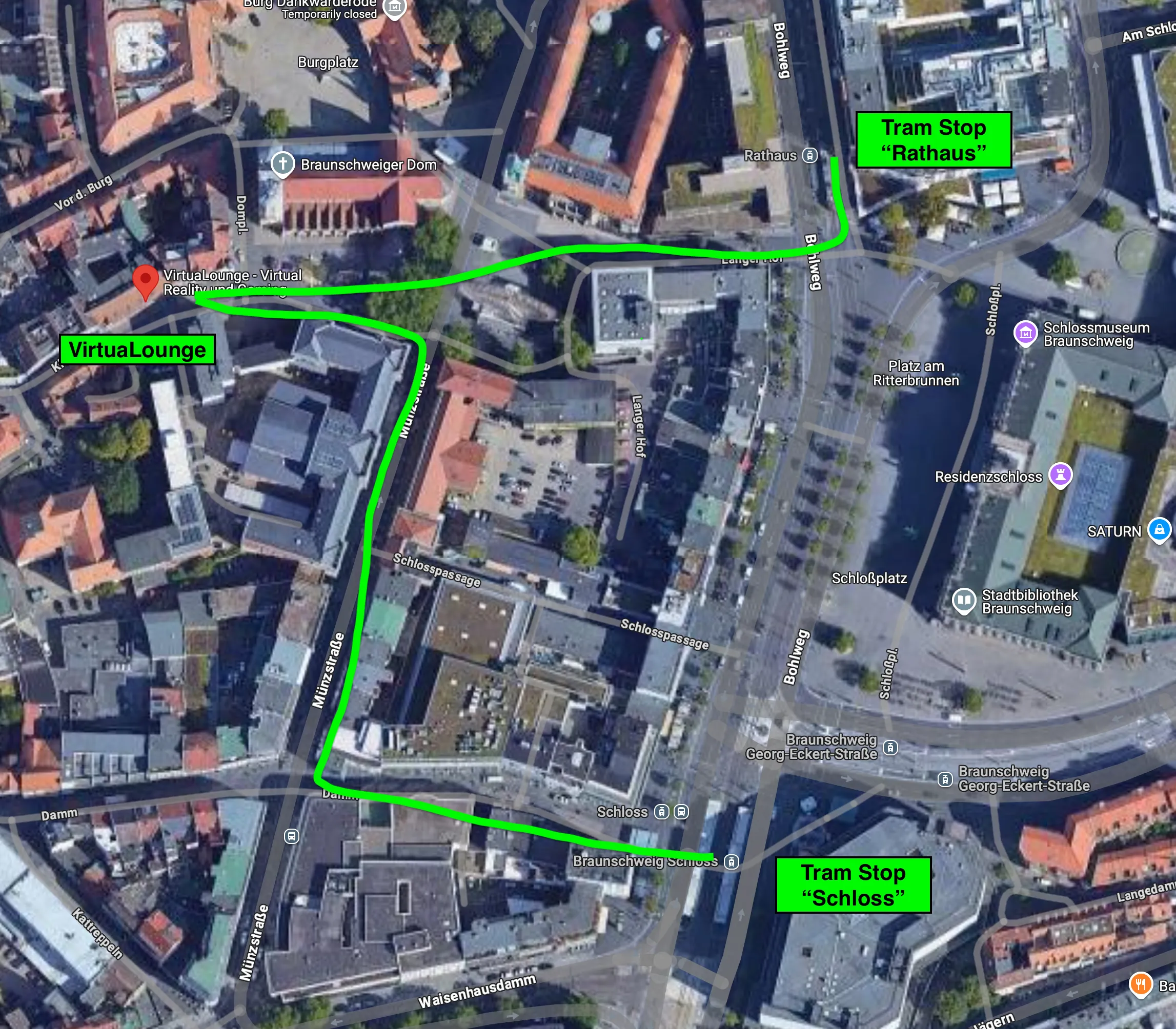 How to get to VirtuaLounge from Braunschweig Main Train Station